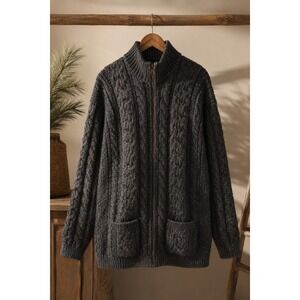 SAOL Ireland XXL 100% New Wool Aran Cable Knit Full Zip Fisherman Cardigan